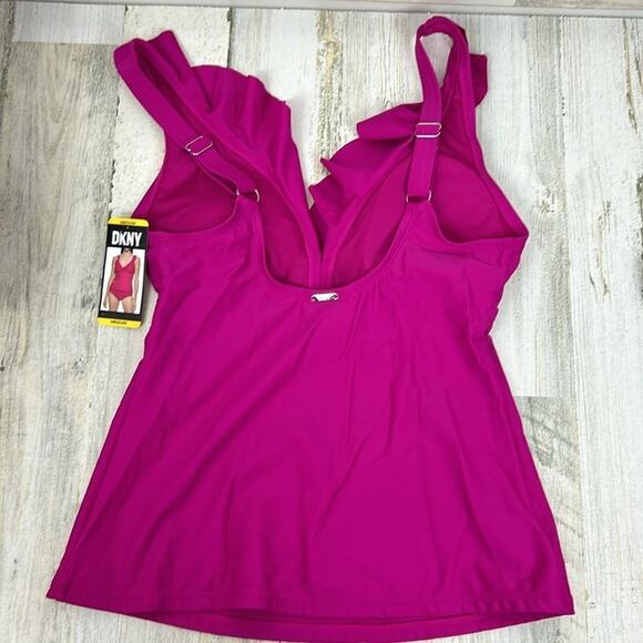 DKNY Womens Medium hot pink ruffle tankini top summer beach swim bathing suit - Picture 4 of 10
